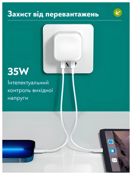 Мережевий зарядний пристрій для Apple 35W Dual USB-C Port Power Foxconn ORIGINAL Adapter - Image 5