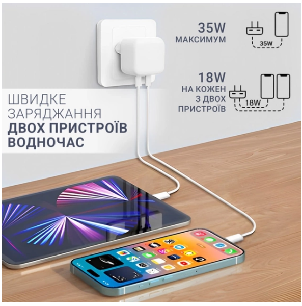 Мережевий зарядний пристрій для Apple 35W Dual USB-C Port Power Foxconn ORIGINAL Adapter - Image 4