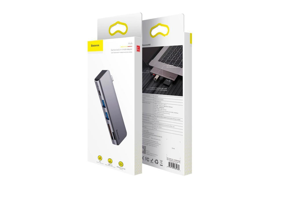 Мультипортовий адаптер Baseus Harmonica Five-in-one HUB Adapter Grey (CAHUB-K0G)